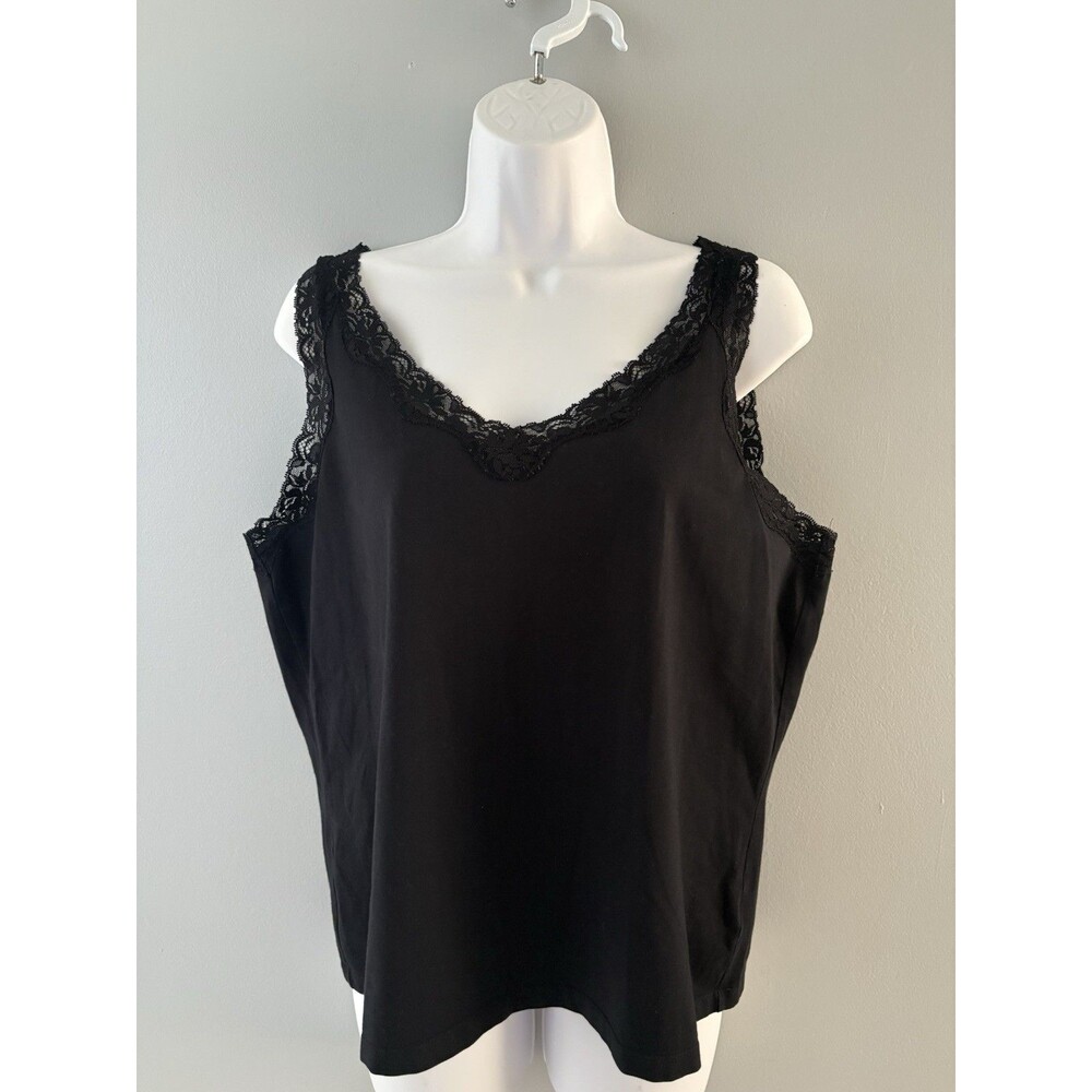 Jones New York Tank Top XL Black Lace Trim Clean Girl Goth Layer Cami Soft
